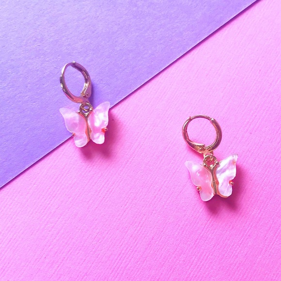 Y2K Coquette Girl 90’s Butterfly Hoops Earrings, Dainty pastel Daily Jewelry - Picture 2 of 10